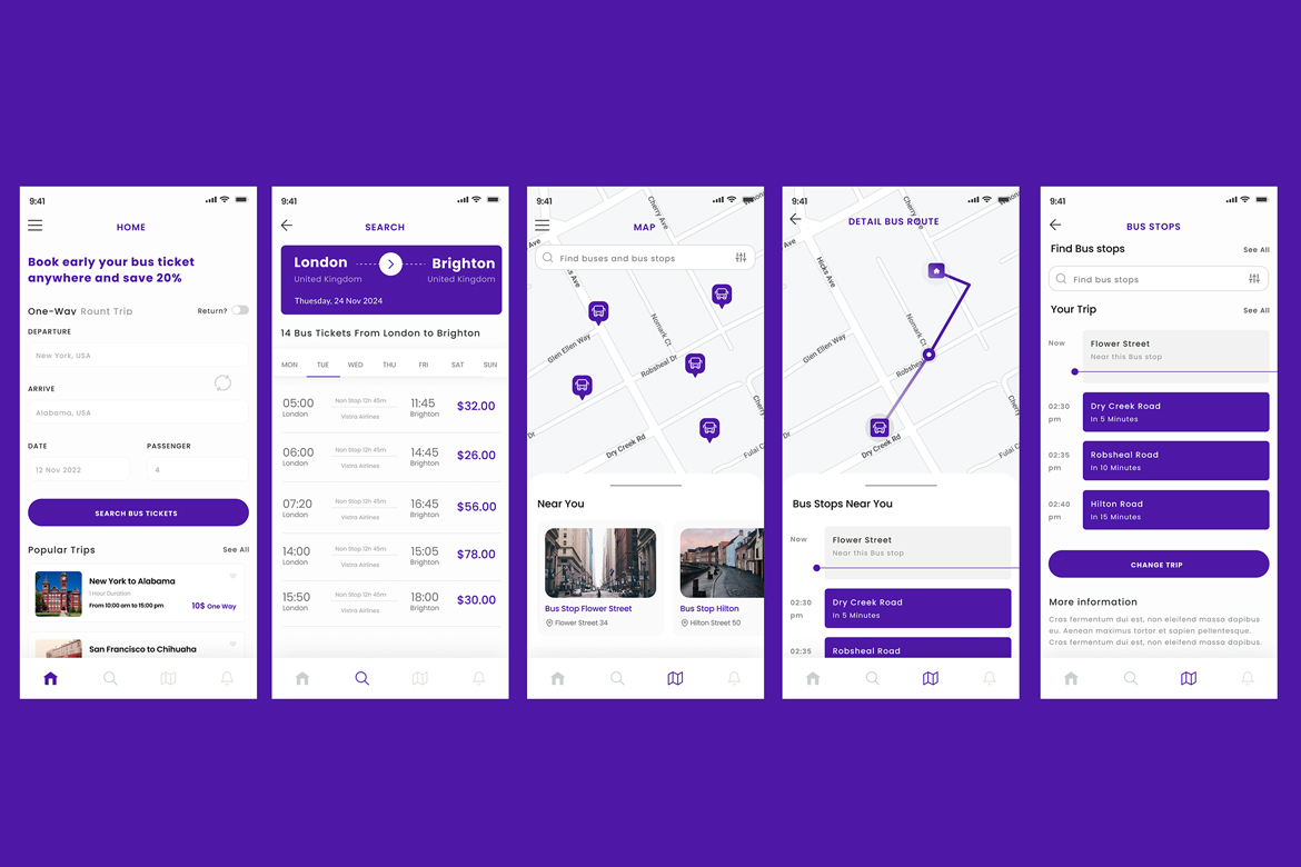 Bus Stop, Route Tracker & Public Transport App UI - 2